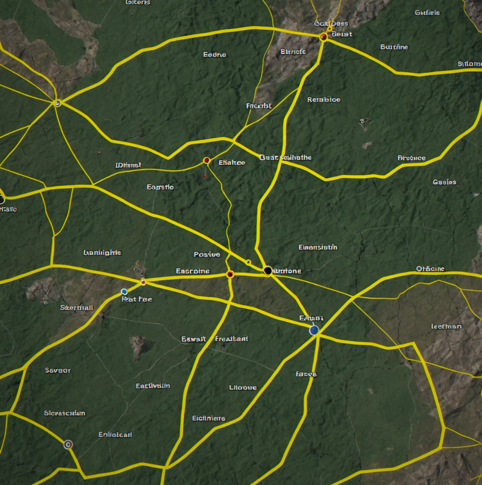 Upper Crest sector with five guard positions. Yellow highlights show almost complete sightline coverage, leaving almost no gaps for extraction. Each guard's patrol timeline is about three minutes.